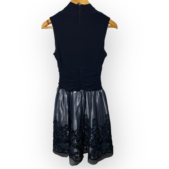 SLNY Navy Blue Fit and Flare Cocktail Dress Stretch Top Tulle Lace Skirt Size 4 - Picture 3 of 16